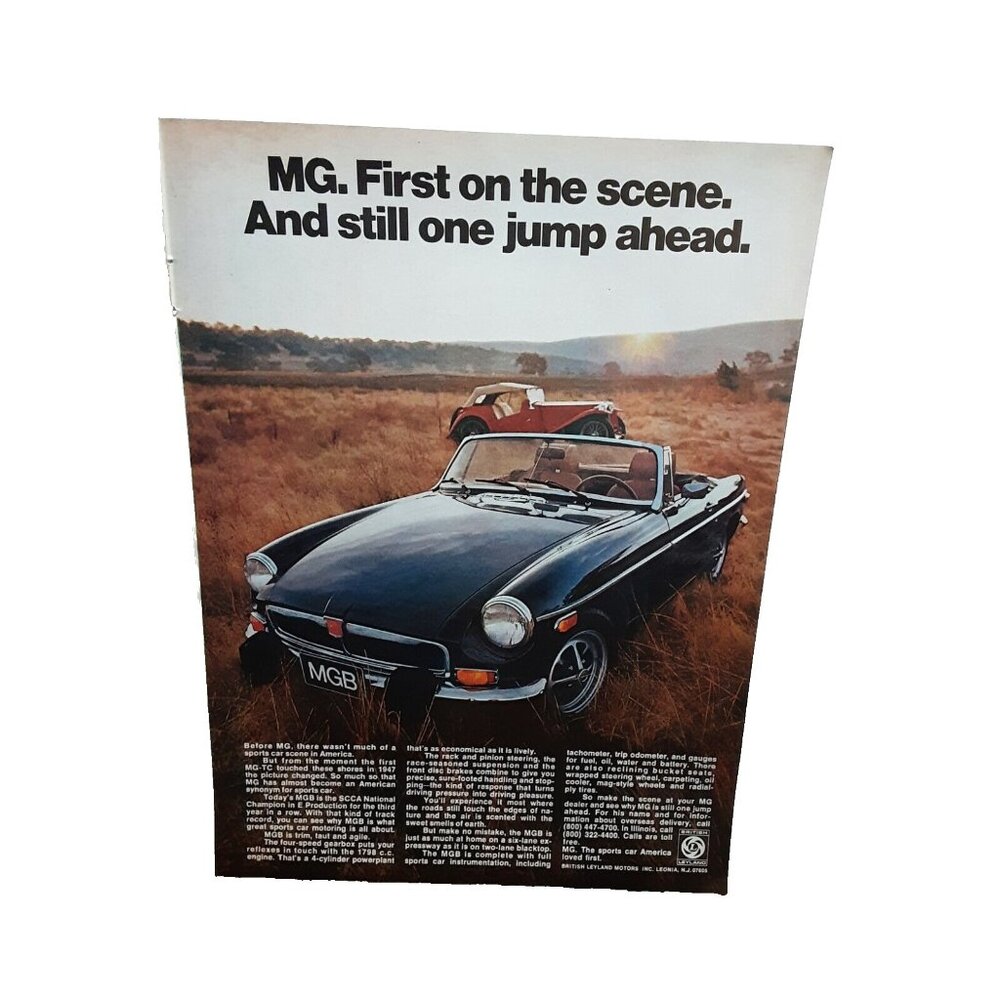 1974 MG with a 1947 MG-TC Car Original Print Ad 70s